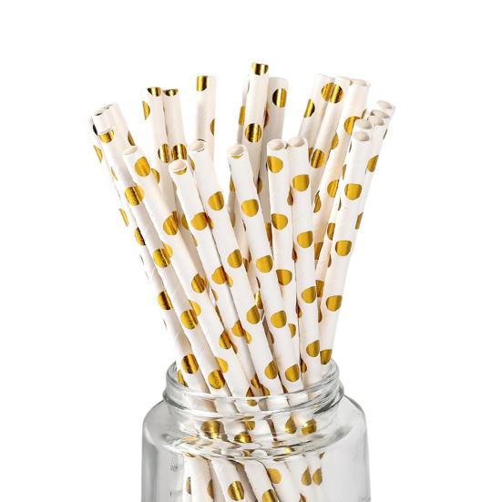 25Pcs/Set Straw Disposable Solid Straight Lightweight Round Drinking Dots Printing Multifunctional Safe Bottles Cup Straws for Home Use