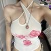 Asymmetrical Halter Floral Print Sleeveless Vest