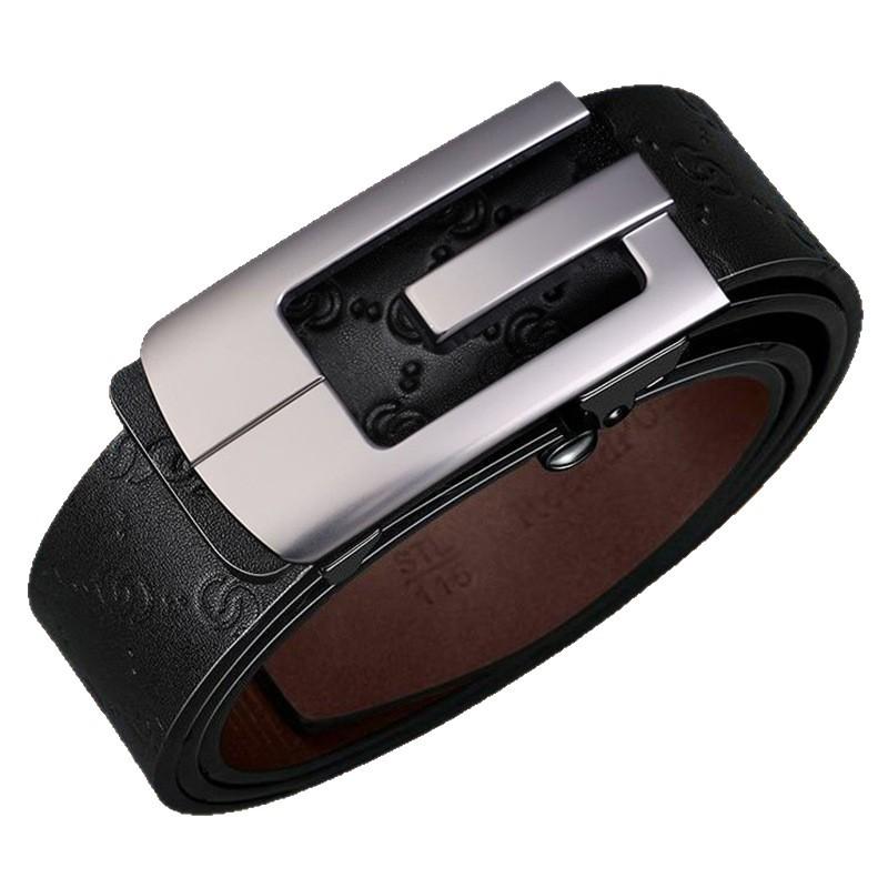 Belt Men'S Leather Casual Simple Men'S Toothless Automatic Buckle Belt Cowhide Young People Versatile Middle-Aged And Young People Belt