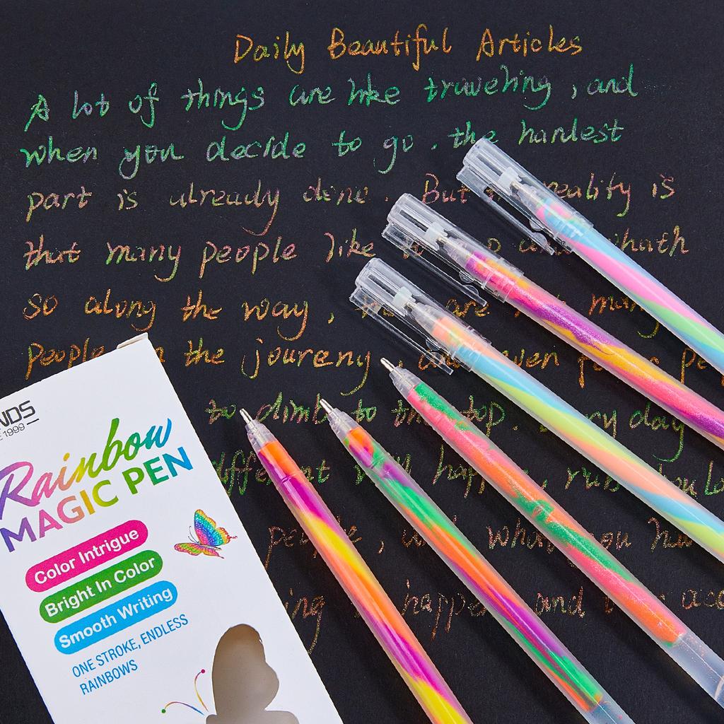 Gradient Rainbow Spiral Neutral Pen, One-Stroke Three-Color Greeting Card DIY Colored Pencil, Shimmer Outline Gel Pen