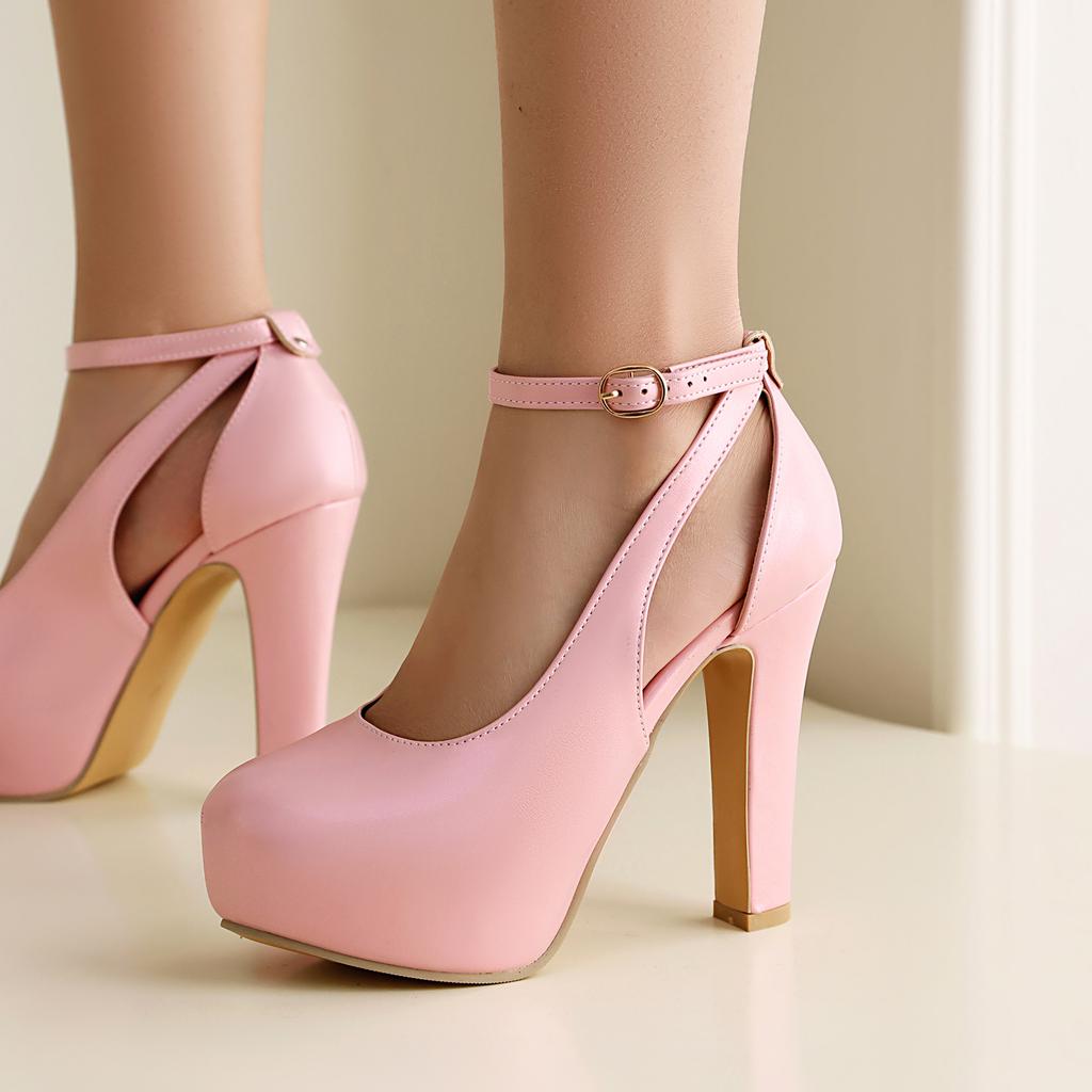 Women's High-heeled Single Shoes Spring and Summer New Waterproof Table Thick Heel Large Size Versatile Low-top Shoes