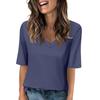 Women's Solid-color V Neck T Shirts Half Sleeve Tops Printed Casual Summer Tees T Shirt Blouse