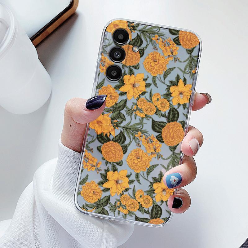 Transparent Case For Samsung Galaxy A24 A17 A16 A56 A55 A54 A06 4G Cover Cartoon Flowers Soft Clear Shockproof Funda Face Capa