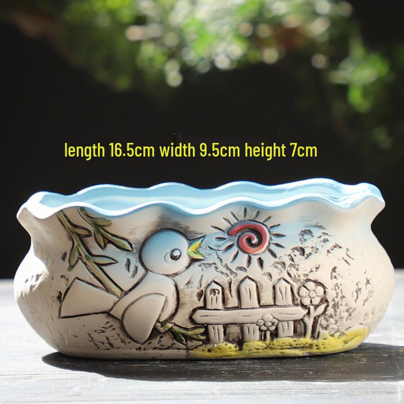 Cartoon Grobkeramik Großer Keramik Sukkulentenübertopf im Bilderbuchstil