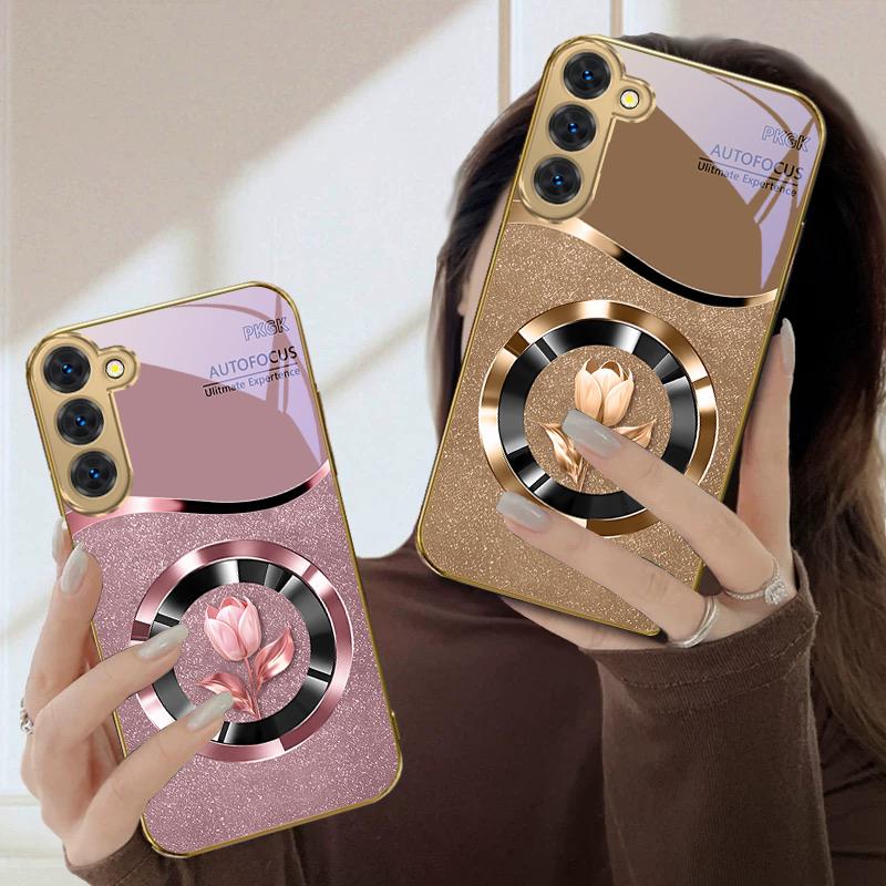 Exquisite flowers For Samsung Galaxy S20 FE S21 S22 Ultra S23 Plus S24 Ultra 25Ultra S21+ S9+ 22Plus Golden glass phone case