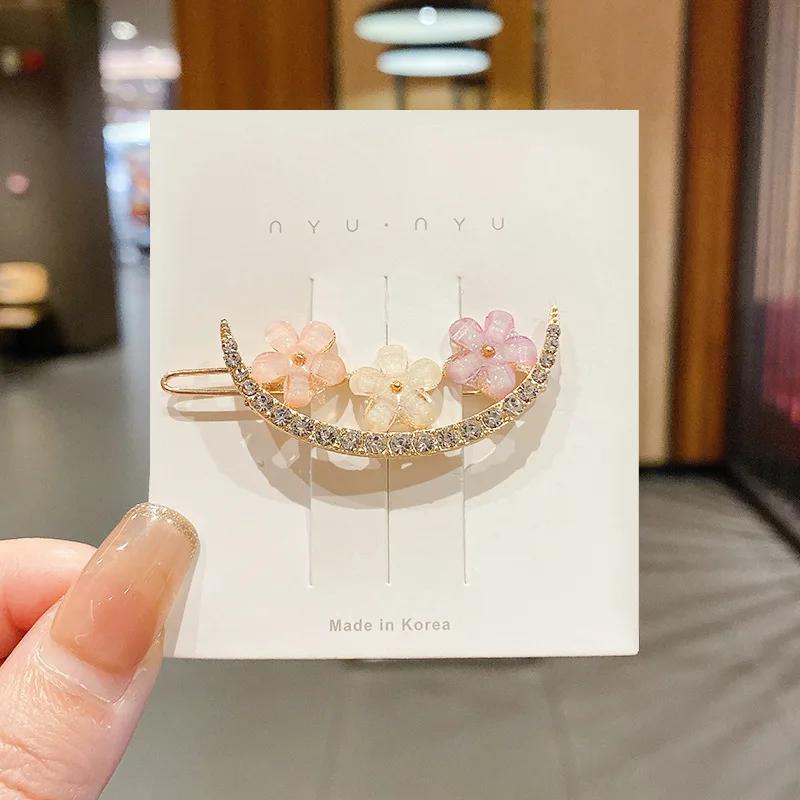 4pcs Sweet Colorful Rhinestone Pearl Hairpin Shinning Flower Heart Hair Clips Girls Side Barrettes Cute Pins Accessories
