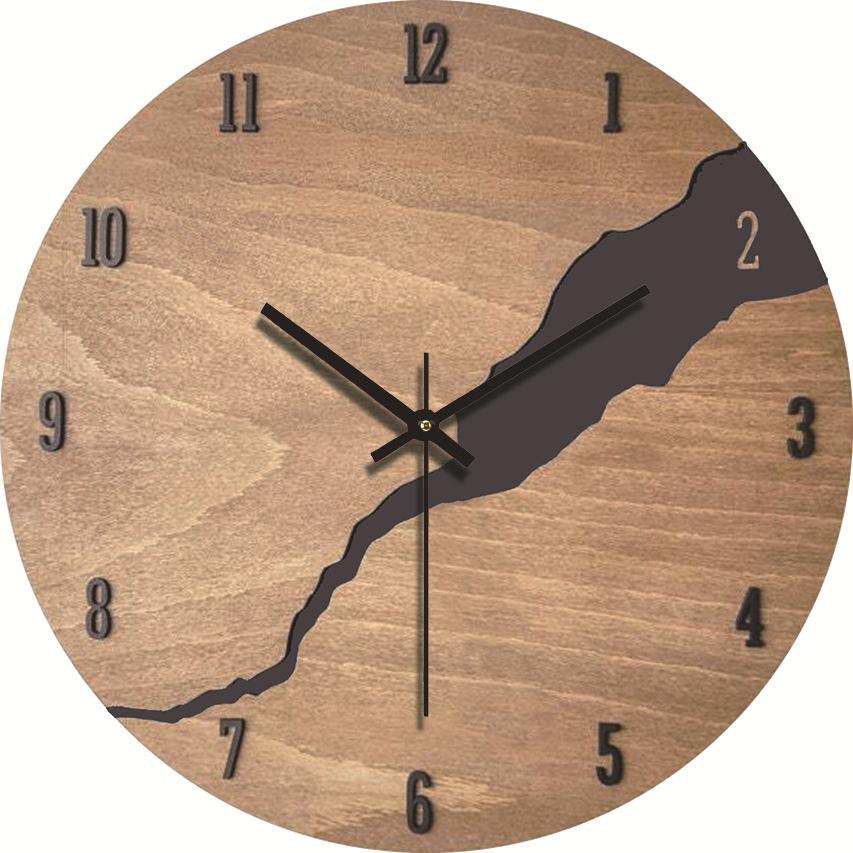 

Simple and Quiet Wood Grain Decorative Wall Clock for Living Room, Creative Clock for American-style Bedroom