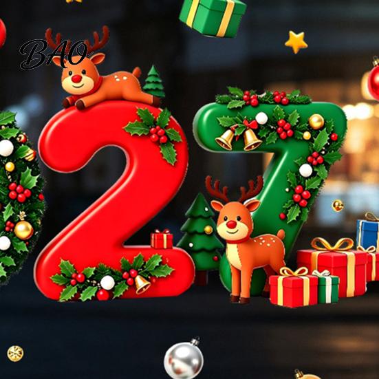 New Year Glass Decals 2027 Christmas Window Clings, Santa Reindeer Gift Ball Static Clings Decals, PVC Removable Stickers for Home Shop Holiday