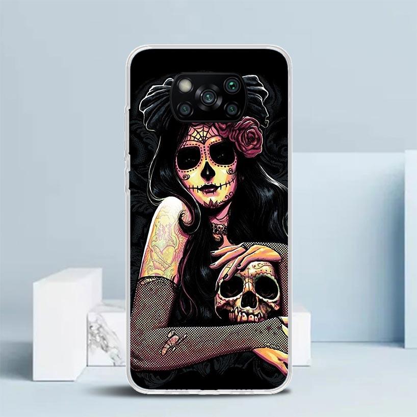 Catrina Beautiful Rose Girl Skull Phone Case For Xiaomi Poco F7 Ultra X5 X6 X7 Pro M7 Redmi 15C 15 13C 13 12C 12 10C 10 10A 9 9C