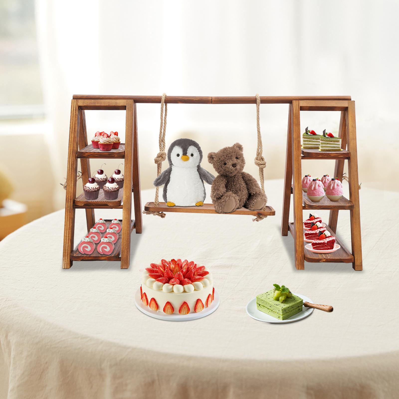 Wooden Serving Tray 3-Tiers Wood Cupcake Stand Wooden Serving Platters and Trays Wood Dessert Table Swing fo Party Decor Table