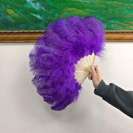 Ventaglio di Piume di Struzzo per Palco e Sfilate di Moda - Grande Oggetto di Scena Pieghevole