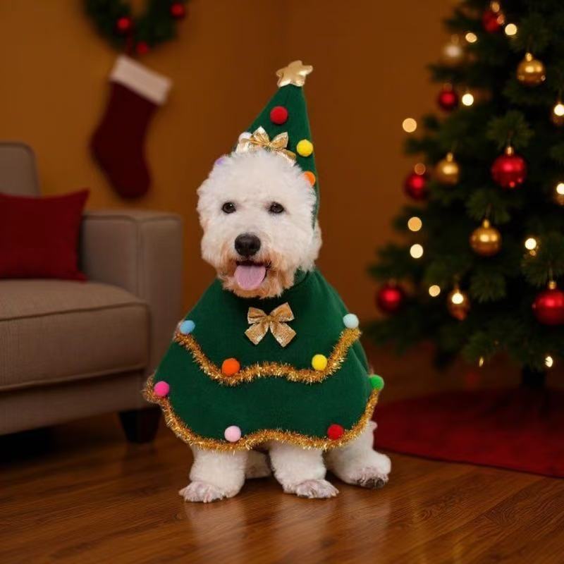 Christmas Pet Clothes Cloak Cartoon Adjustable Christmas Tree Cape Shawl Autumn And Winter Cat Dog Costume Party Supplies