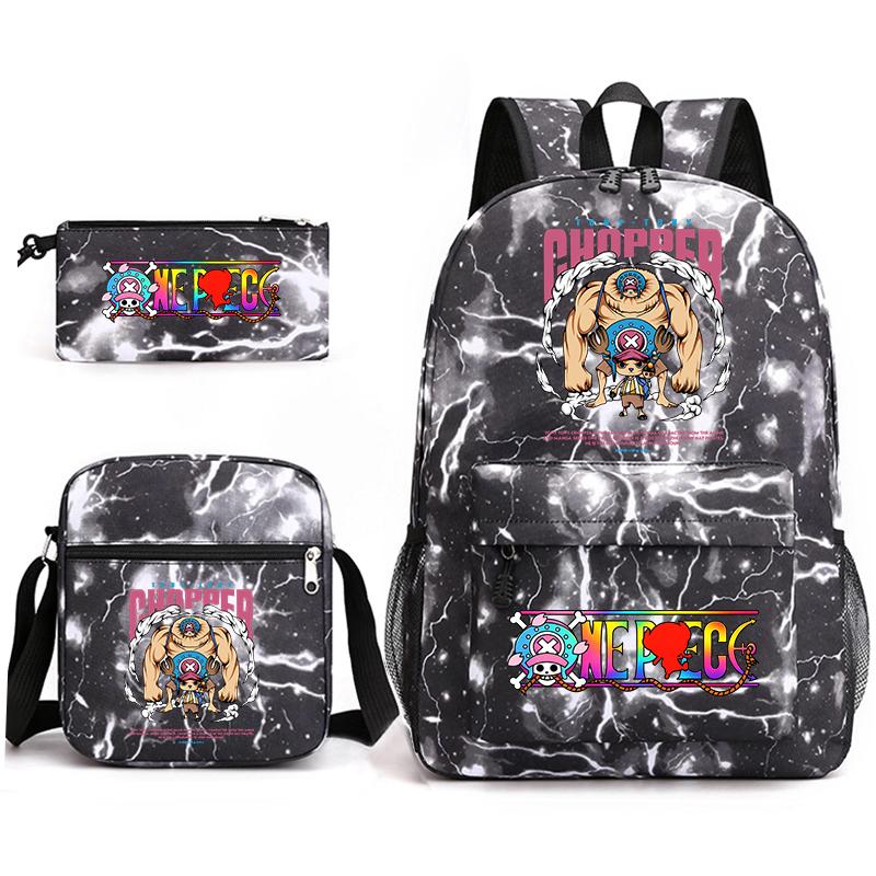 One Piece Tony Chopper School Bag Set Kids Backpack Shoulder Bag Pen Case Anime Print Casual Daypack for Children