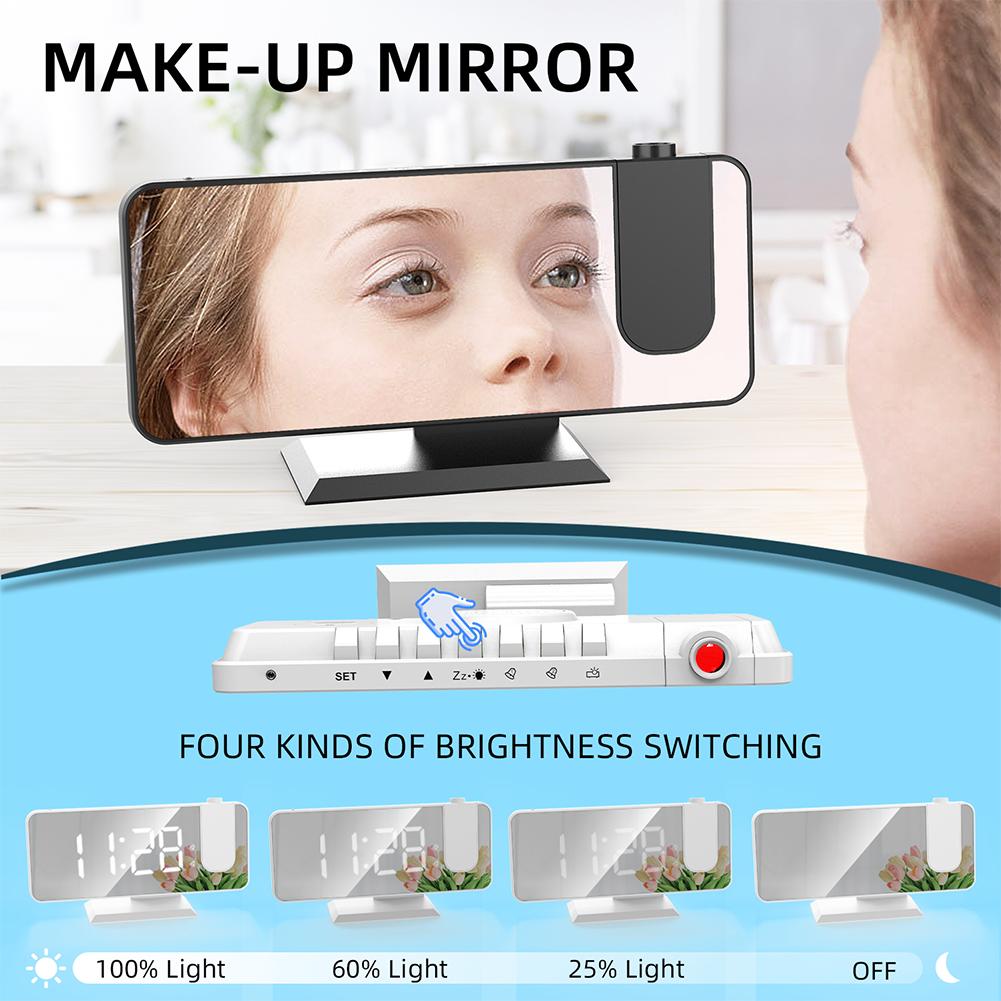 Digital Projection Alarm Clock Large LED Display 180° Rotatable Projector & Dimmer 12/24H DST With Time Temperature for Home Bed