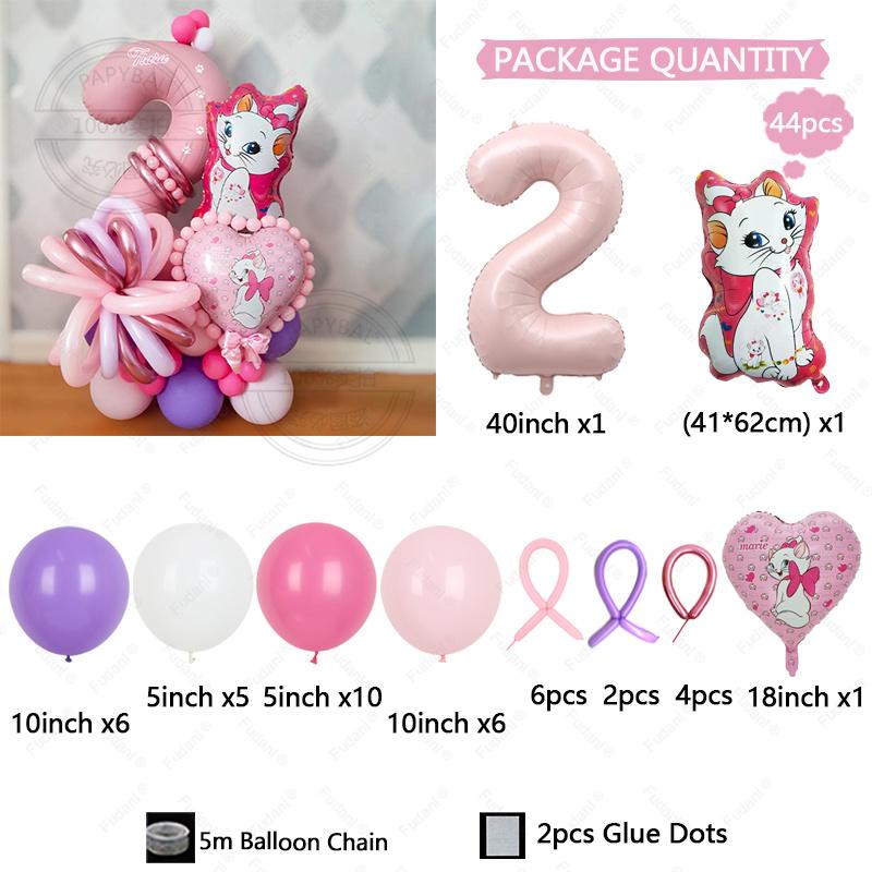44pcs Marie Cat Balloons Baby Pink Girl Birthday Party Balloons Decoration Cartoon Marie Cat Animal Pet Baloon Baby Shower Decor