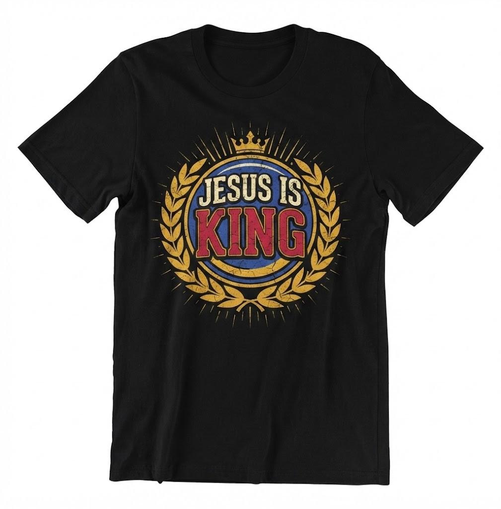 Jesus Is King Religious Faith Inspirational Graphic Vintage Style T-Shirt
