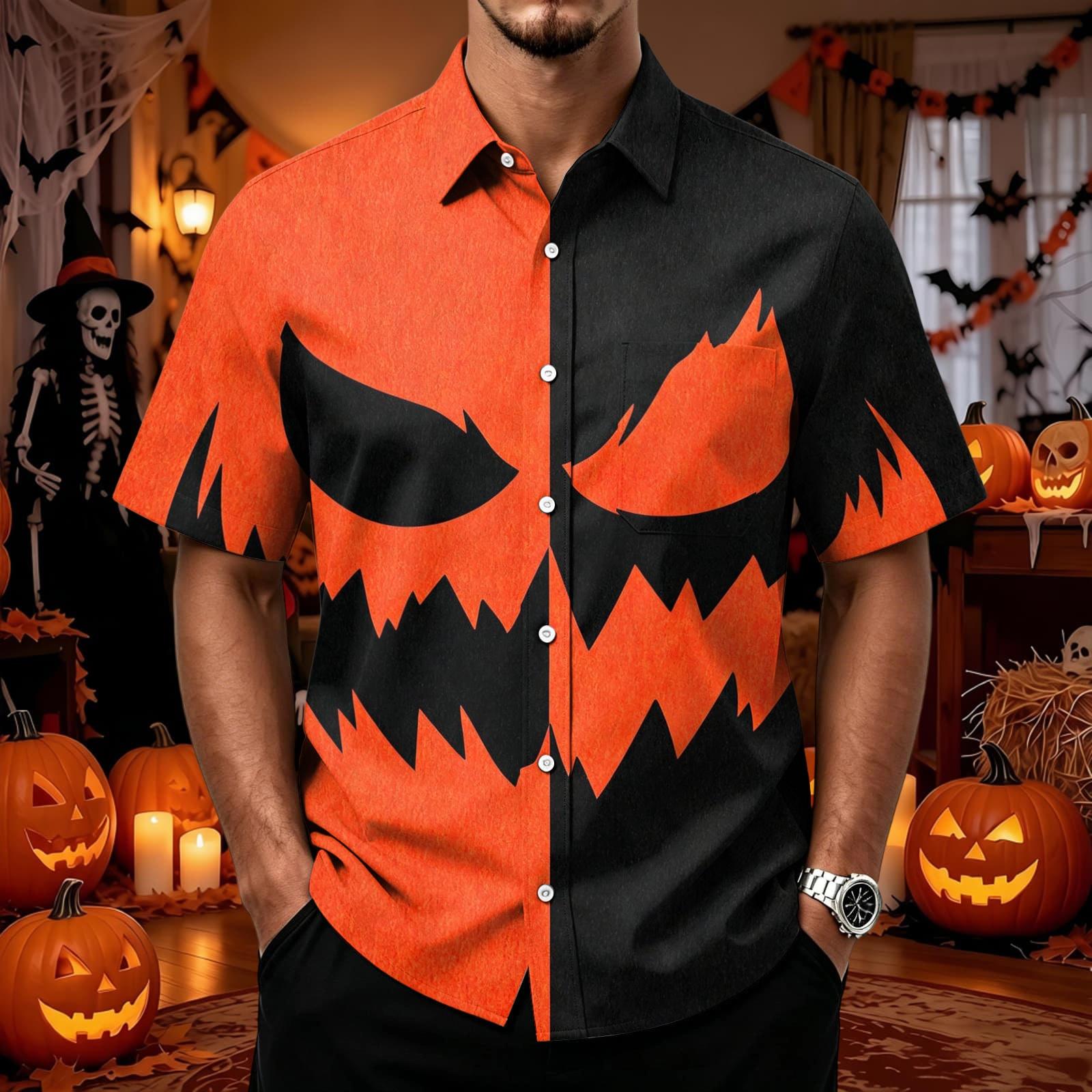 Men s Short Sleeve Halloween Print Casual Cardigan XXL