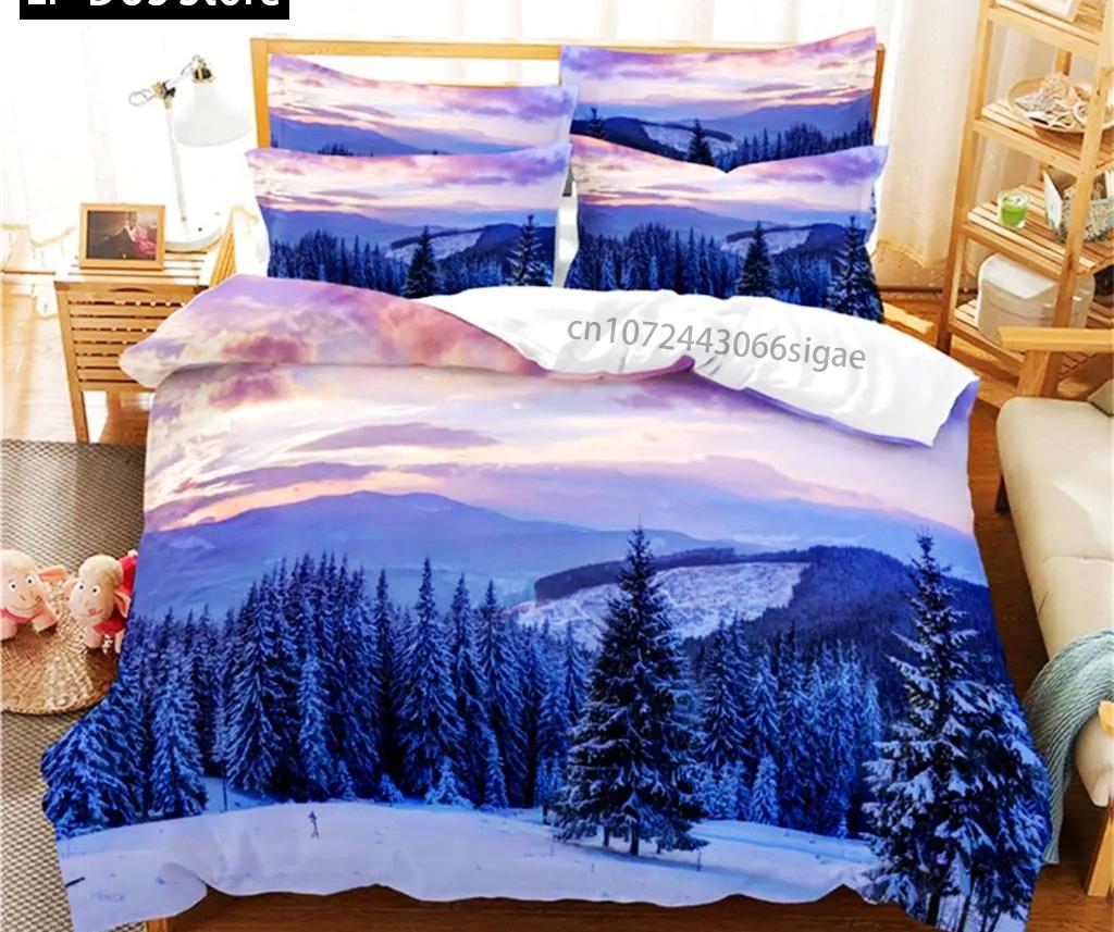 Zestaw pościeli ze sceną zimową Zestaw poszewek na kołdrę Pościel Cyfrowy nadruk Poszewka na kołdrę Rozmiar King Queen Zestaw pościeli Modny design 3-częściowy