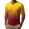 Men's V-neck Casual Fashion Printed Long-sleeved T-shirt Top