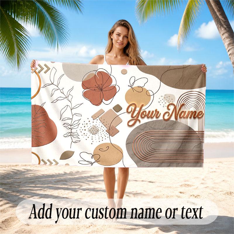 Abstract Geometric Theme Soft Beach Towel Personalized Custom Name Text Towel Portable for Beach Pool Travel
