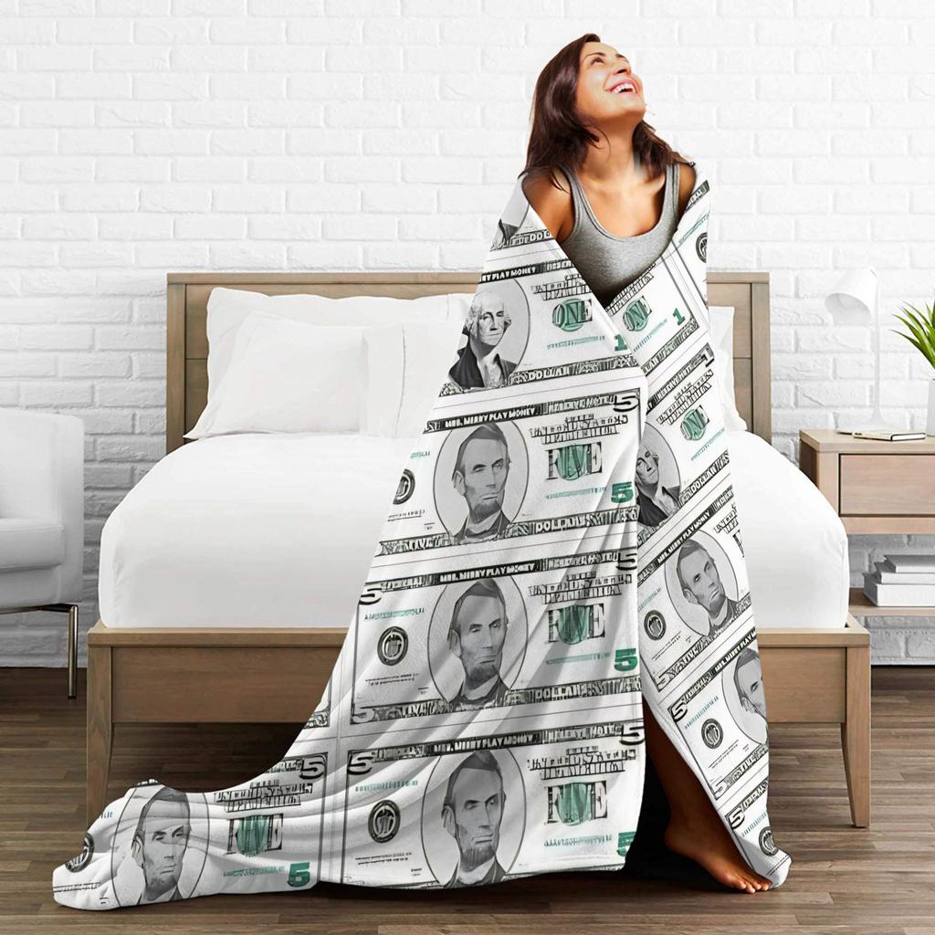 Play money Blanket Quality Super Soft  Throw Blanket Winter Airplane Travel Couch Chair Sofa Bed Novelty Bedspread
