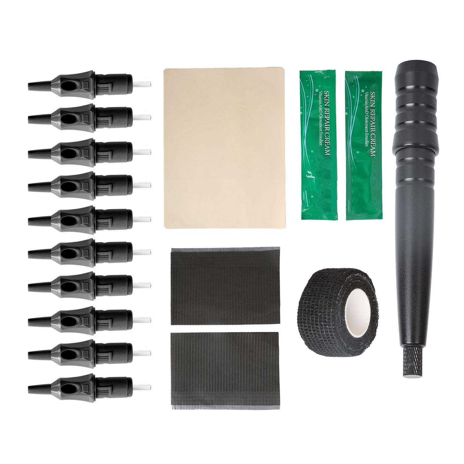 

Набор для татуировки, алюминиевая ручка для татуировки и 10 шариковых картриджей с тренировочной кожей чёрный