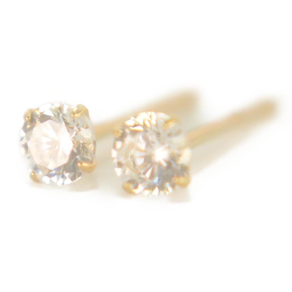 K10 White Cubic Zirconia 10K with K18YG Double Locking Backs [yokomountain] Earrings, 3mm, Gold, Women's,