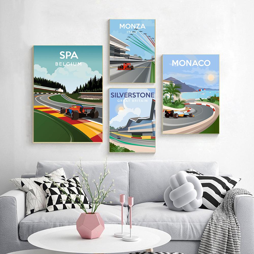 Monaco Interlagos Spa trykte plakater Racing kanadiere maler moderne abstrakte veggkunstbilder