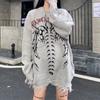 Gothic Long Sleeve Women's Torn Sweater Hip Hop Streetwear Printed Punk Japanese Style Winter Women's Knitted Oversize Crewneck Grunge Sweater