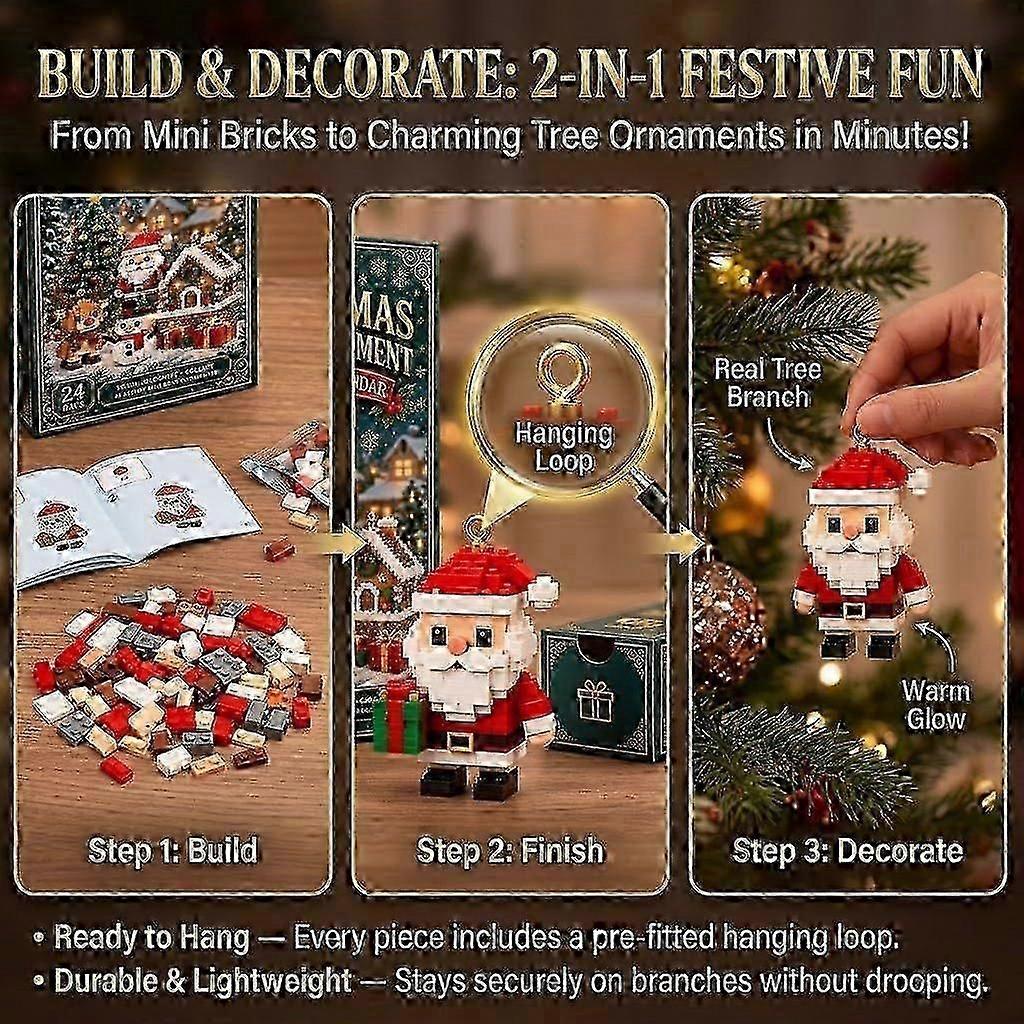 Mini Christmas Brick Ornament Advent Calendar 2026, 24-Day Countdown with 24 Mini Models, Xmas Tree Hanging Ornaments & Holiday Gifts for Kids -New 9-