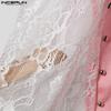 INCERUN Men O Neck Short Sleeve Letter Print Lace Patchwork Irregular Tops T-shirts