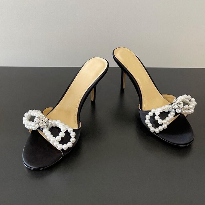 Fashion 2025 New Water Diamond Pearl Bow Pointed-Toe High Heels With Beaded Flip-Flops Versatile Wedding Shoes