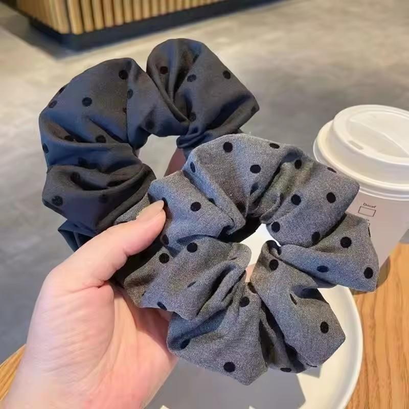 2pcs Elegant Black and Gray Cloth Bow Hair Rope for Women Temperament High Ponytail Hair Rope Fashion Girl Does Not Hurt Scr