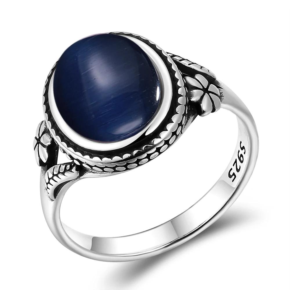 Vinatge Silver Ring Female Jewelry Natural Moonstone Tiger's Eye Personalized Rings for Women Bijoux Wedding Jewelry Gift S