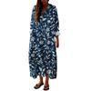 Women's Casual And Fashionable V-Veck Flower Print Long Sleeved Dress Long Sleeved Dress