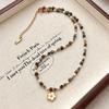 Colorful Natural Stone Beaded Shell Flower Titanium Steel Necklace for Women, a Lightweight and Unique Piece Perfect for Layering, Featuring a Square