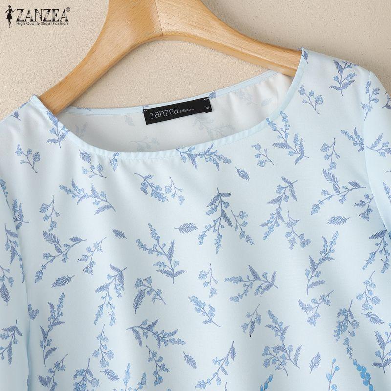 ZANZEA Women Casual Round Neck Loose Long Sleeve Print Blouse