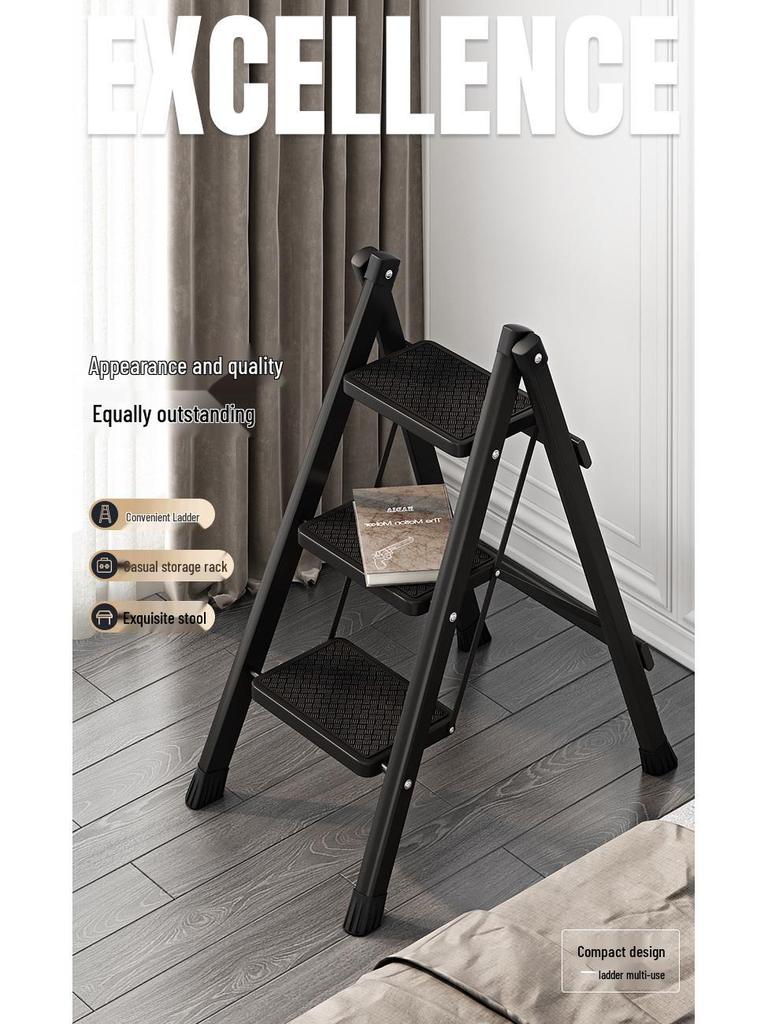 Folding Small Indoor Ladder: Multi-functional A-frame with Non-slip Steps, 2 or 3 Steps