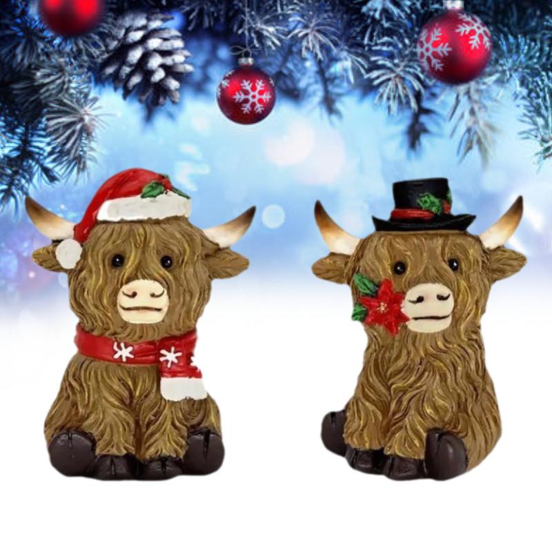 Highland Resin Christmas Cows Ornament Garden Tabletop Home Xmas Yak Decor Gift