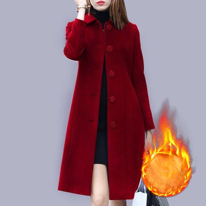 Woolen Coat Women's Mid-length British Style Spring and Autumn New Slim Woolen Coat Women's Slim Woolen Suit