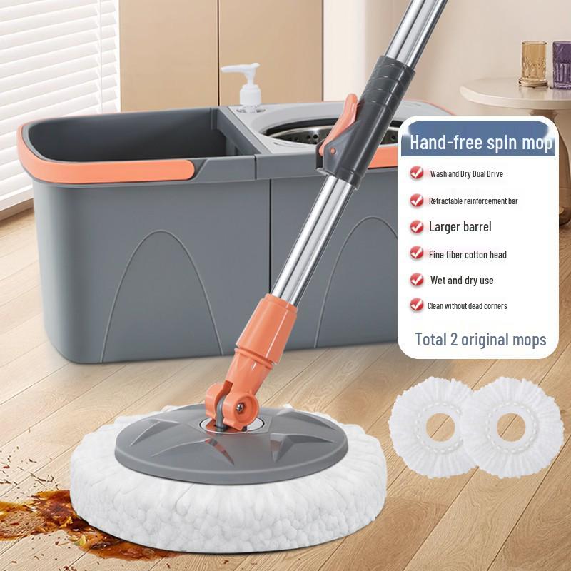 Detachable Rotating No-Wash Mop Bucket Set with Free Shipping - Lazy Mother-Child Style