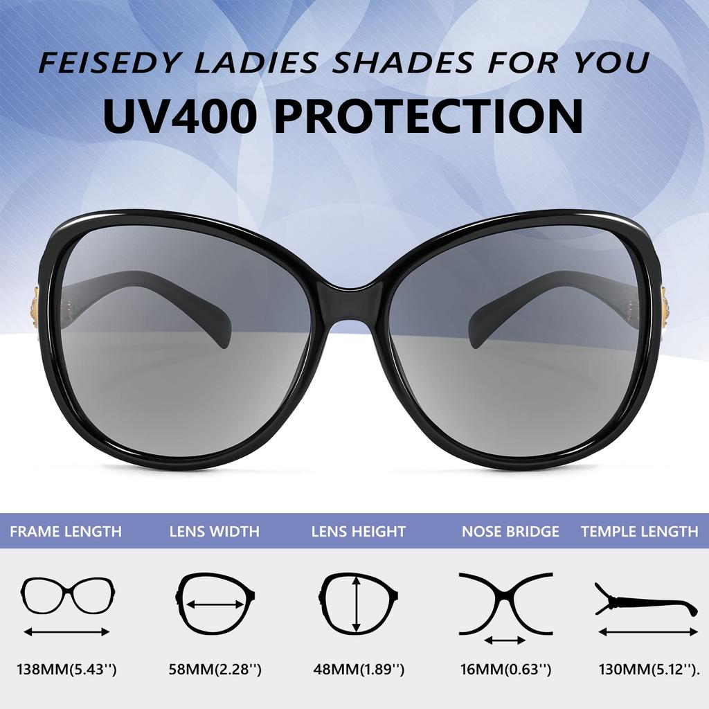 UV For B2730 [FEISEDY] Sunglasses, Polarized, Women's, Photochromic, Discoloration, Fashionable, Protection, Sports, UV400, Lightweight, Driving,