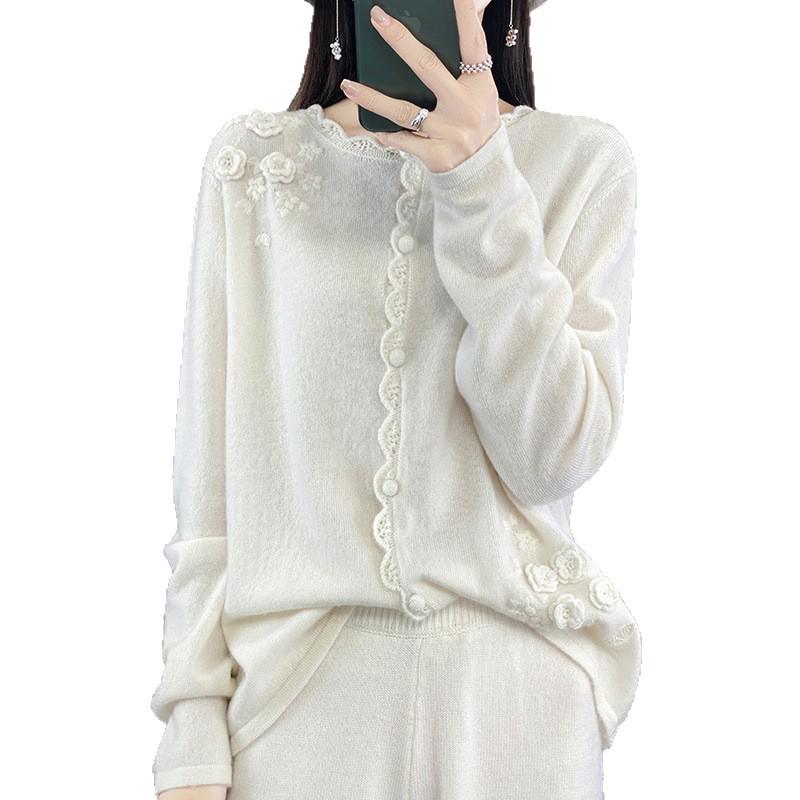 Women's 100% Pure Wool Knit Cardigan - Long Sleeve, Warm, Comfortable, Loose Fit, Slimming, Versatile Sweater.