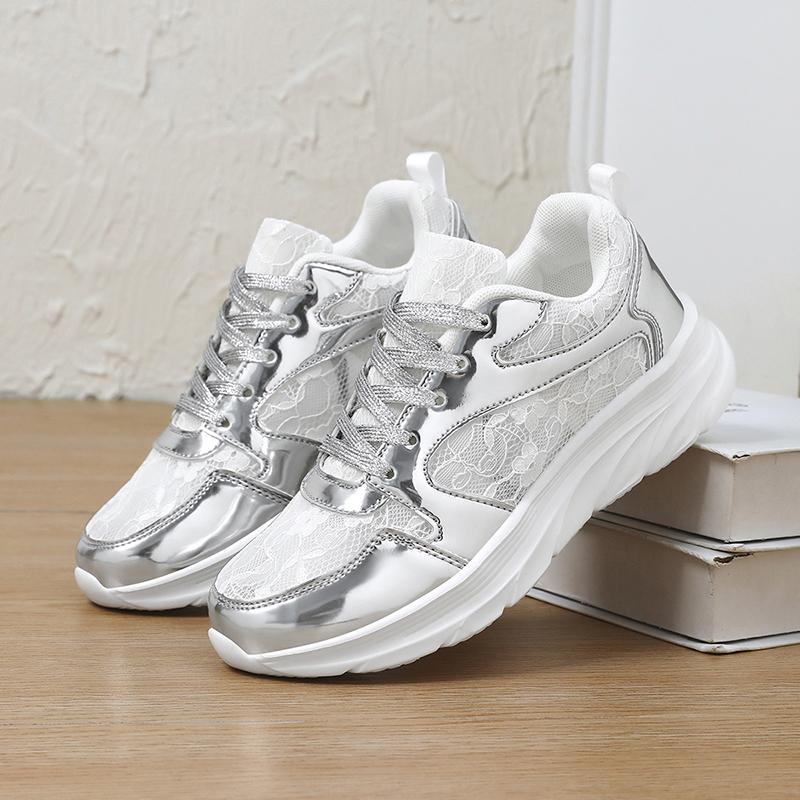 TUINANLE Women's Fashion Shoes: Shimmering Silver Styles, Dazzling Sneakers, and Trendy Casual Lace-up Sneakers