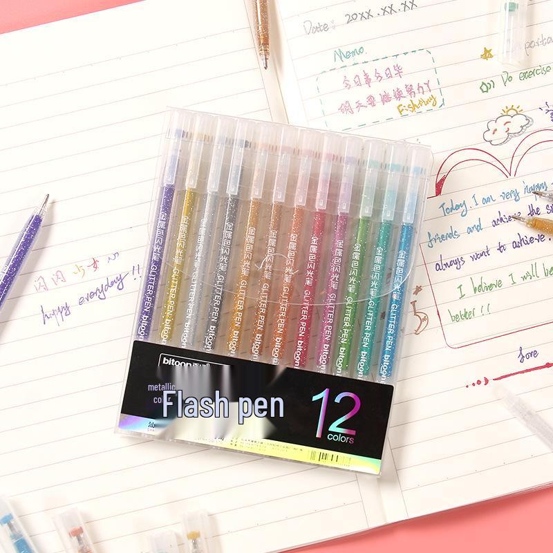 

Baitong Glitter Gel Pens: Metallic & Pearlescent for Kids - Perfect for Doodling, Journaling, and Painting 1.0mm Bullet Tip