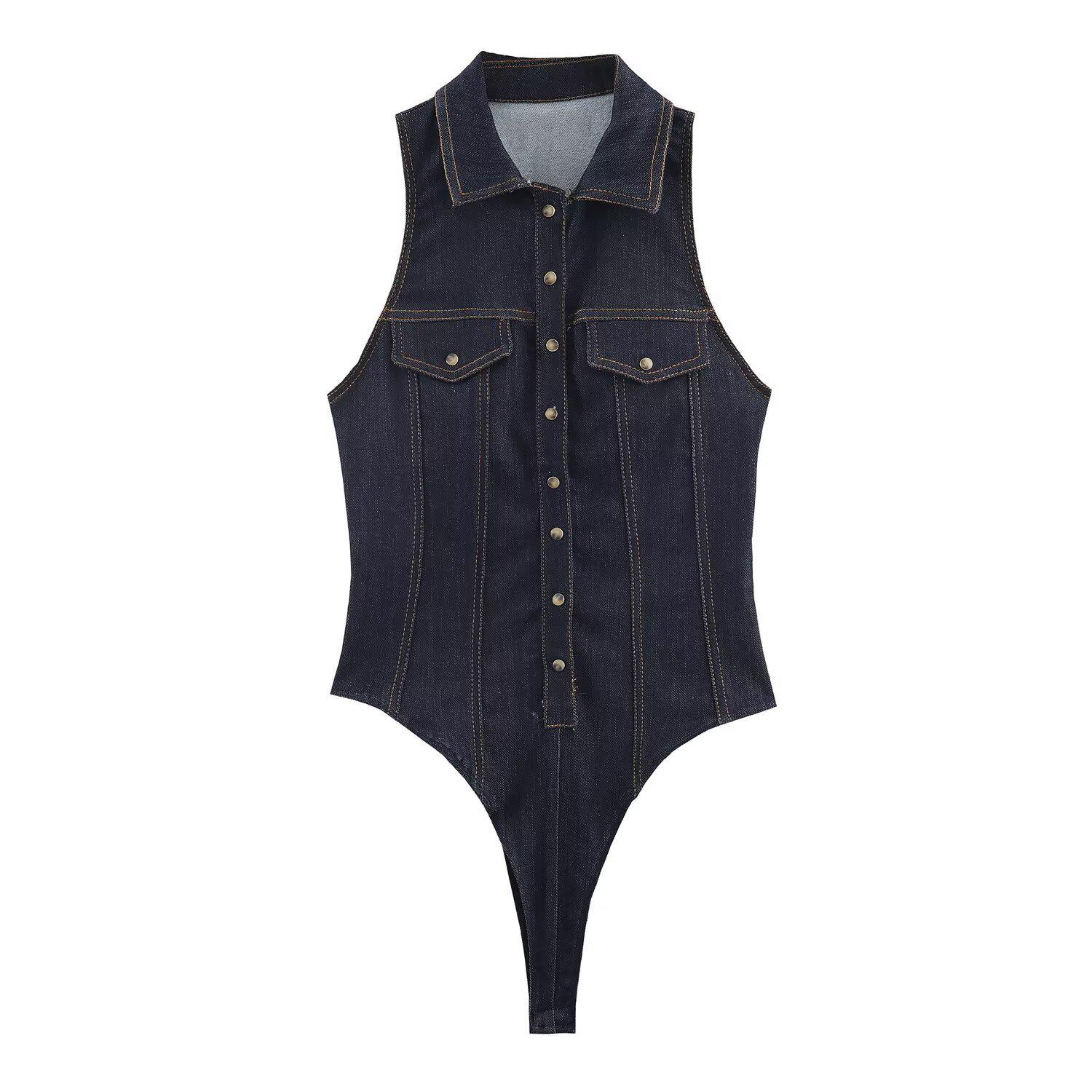

Women s Slim-Fit Denim Jumpsuit - European & American Design L темно-синього кольору