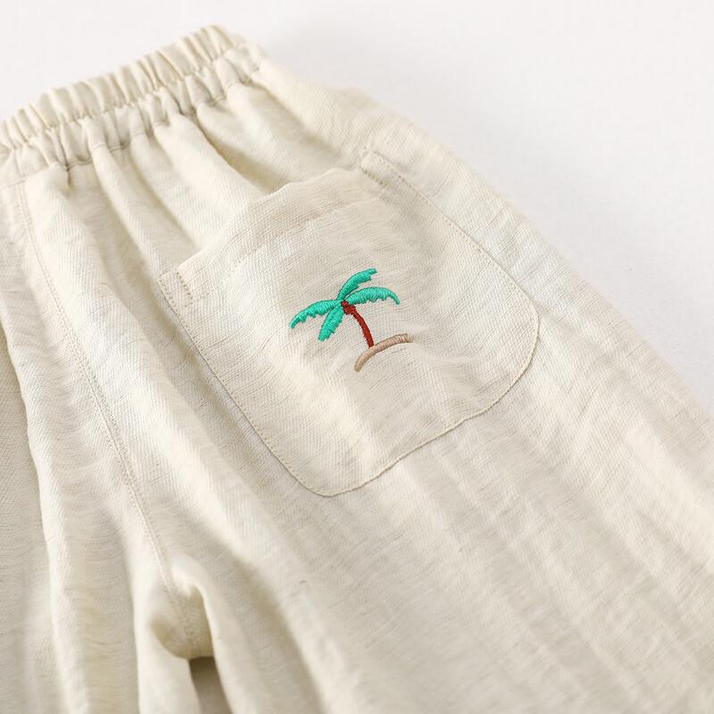MOMOCO Boy's Summer Embroidered Coconut Tree Cropped Pants