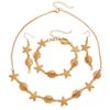 Gold Plated Starfish & Shell Jewelry Set, Ocean Themed Necklace, Earrings & Bracelet for Women