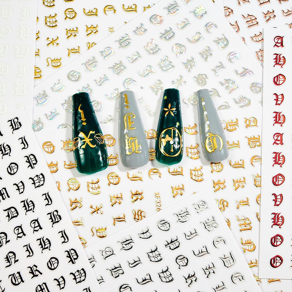 Colorful Laser Gold And Silver Manicure Full Sticker Diy Gothic Letter Nail Decorative Sticker Characteristic Sticker