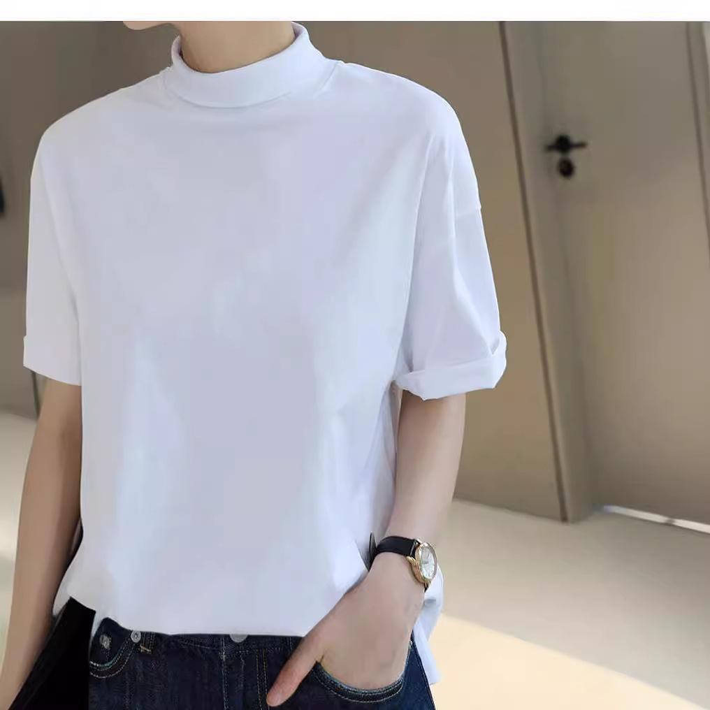 Women's Turtleneck Short Sleeve Tee Loose Fit Casual Basic Top Solid Color Summer Daily Wear